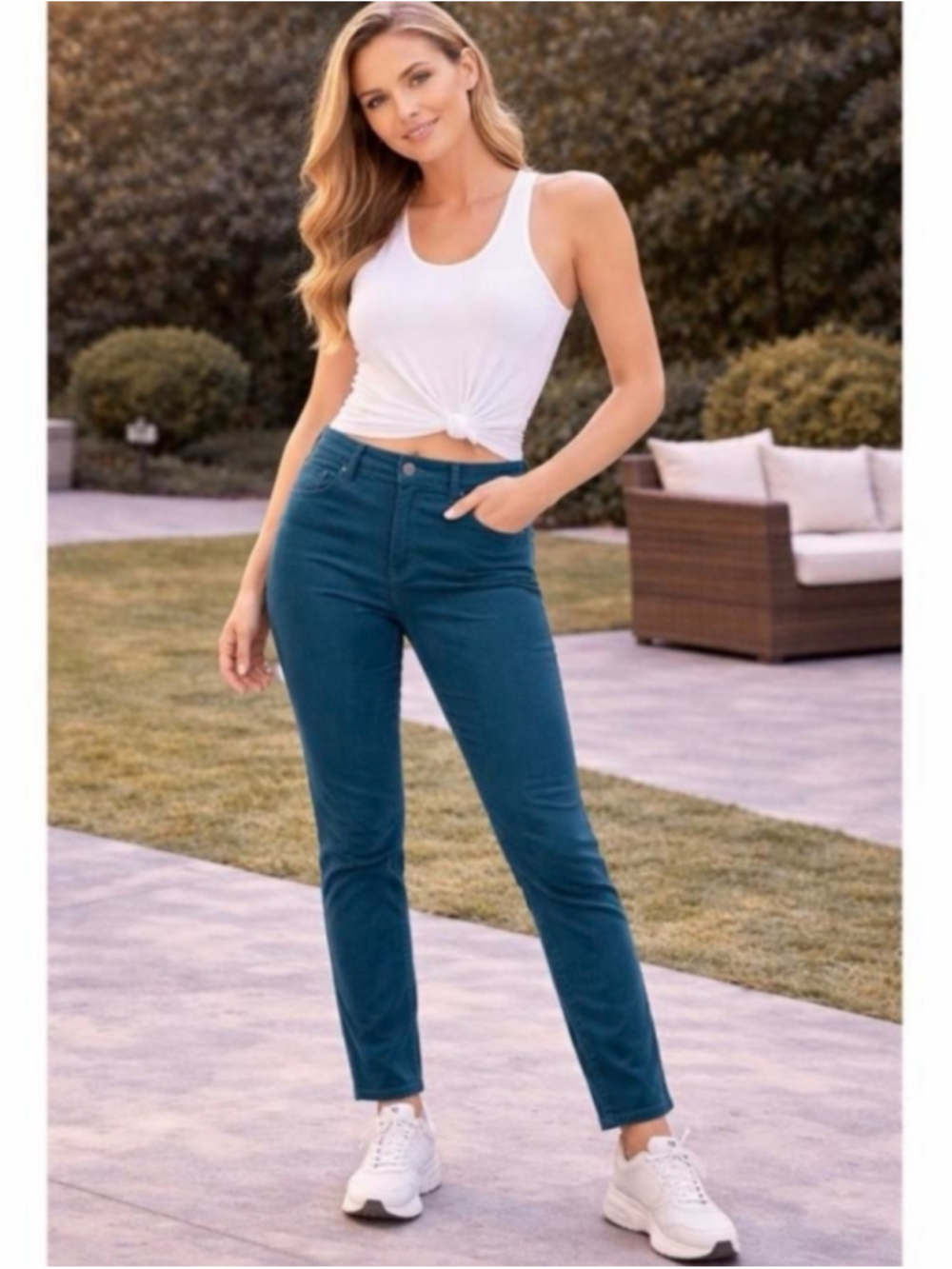 Cabi High Skinny Corduroy Pants Size 10 Teal Blue Stretchy